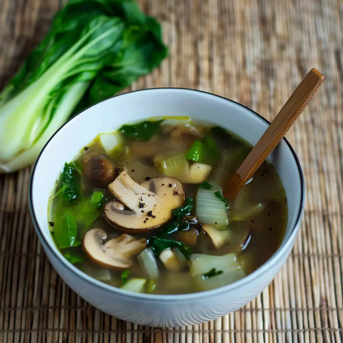 Savory Vegan Mushroom Bok Choy Soup in 30 Minutes