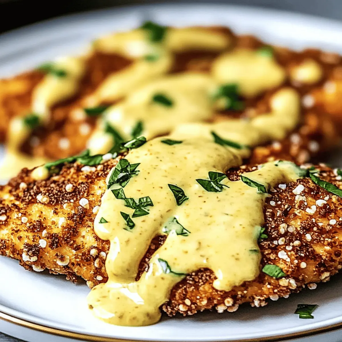 Crispy Pretzel Chicken with Mustard-Cheddar Sauce Bliss