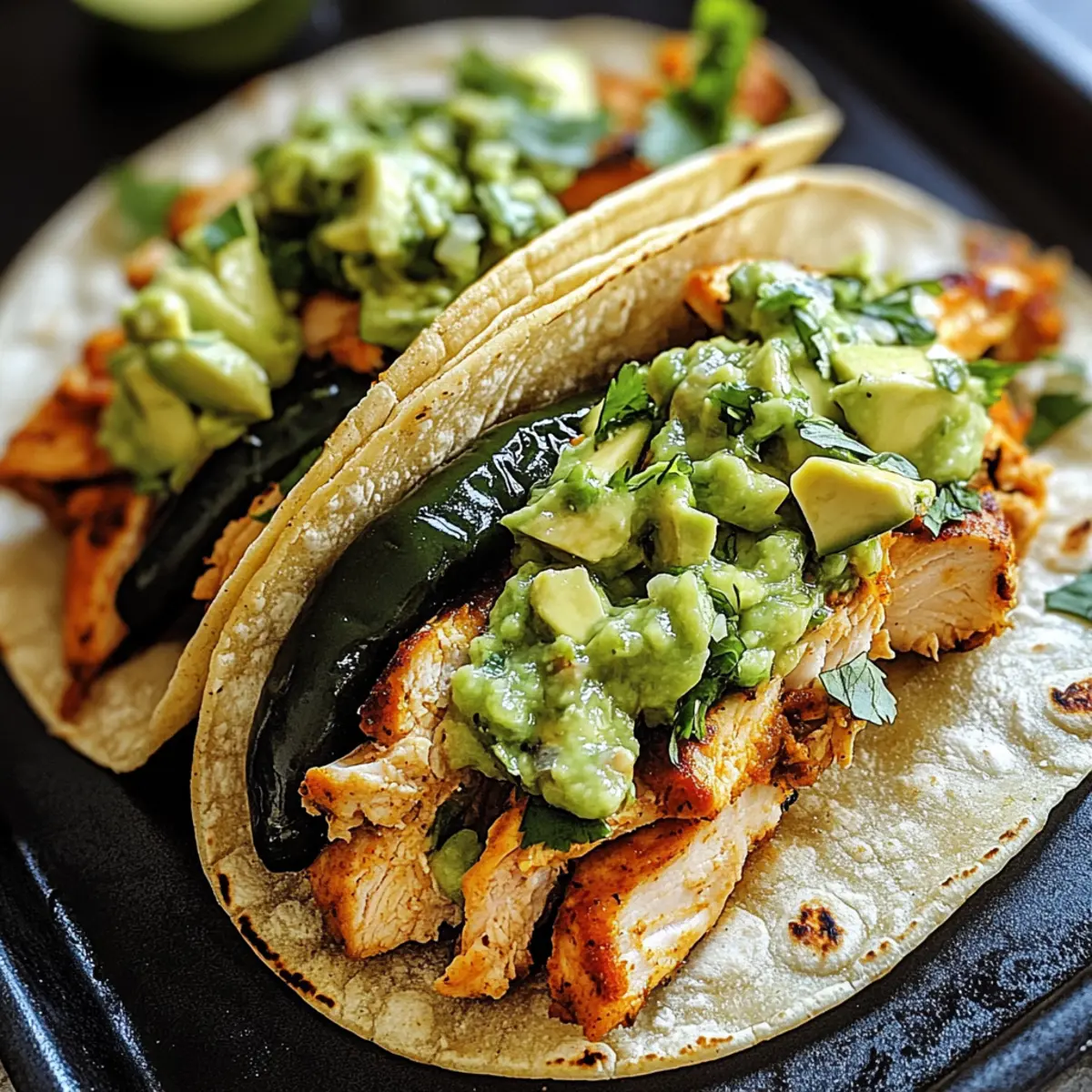 Crispy Poblano Chicken Tacos with Avocado-Jalapeño Salsa Delight