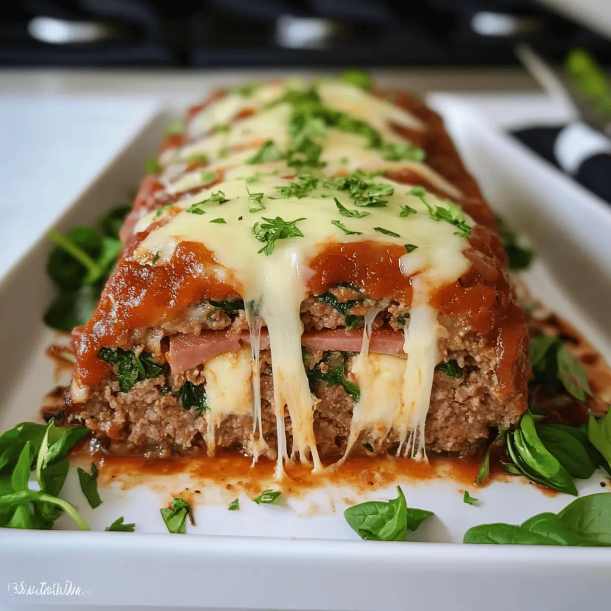 Stuffed Italian Meatloaf Loaded with Spinach and Cheese
