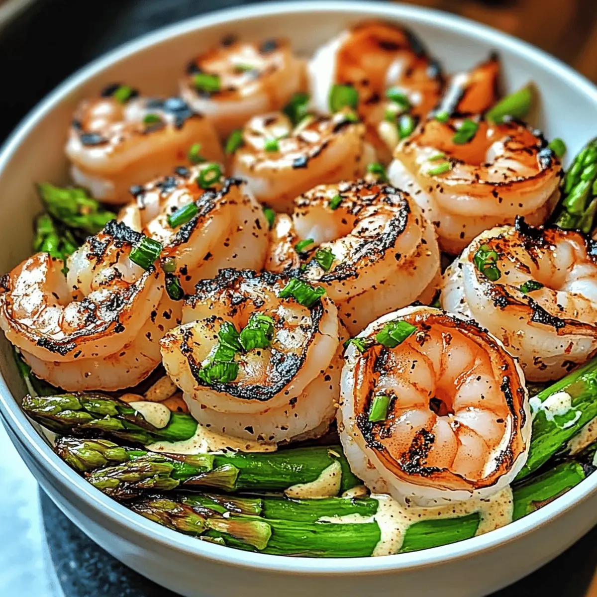 Delicious Grilled Shrimp Bowl with Asparagus & Creamy Garlic Sauce