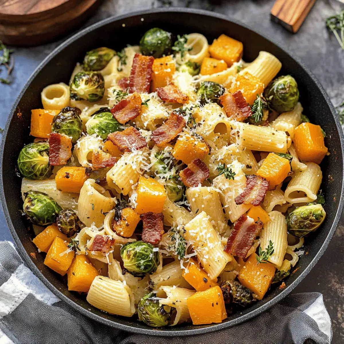 Savory Brussels Sprouts and Butternut Squash Pasta Delight