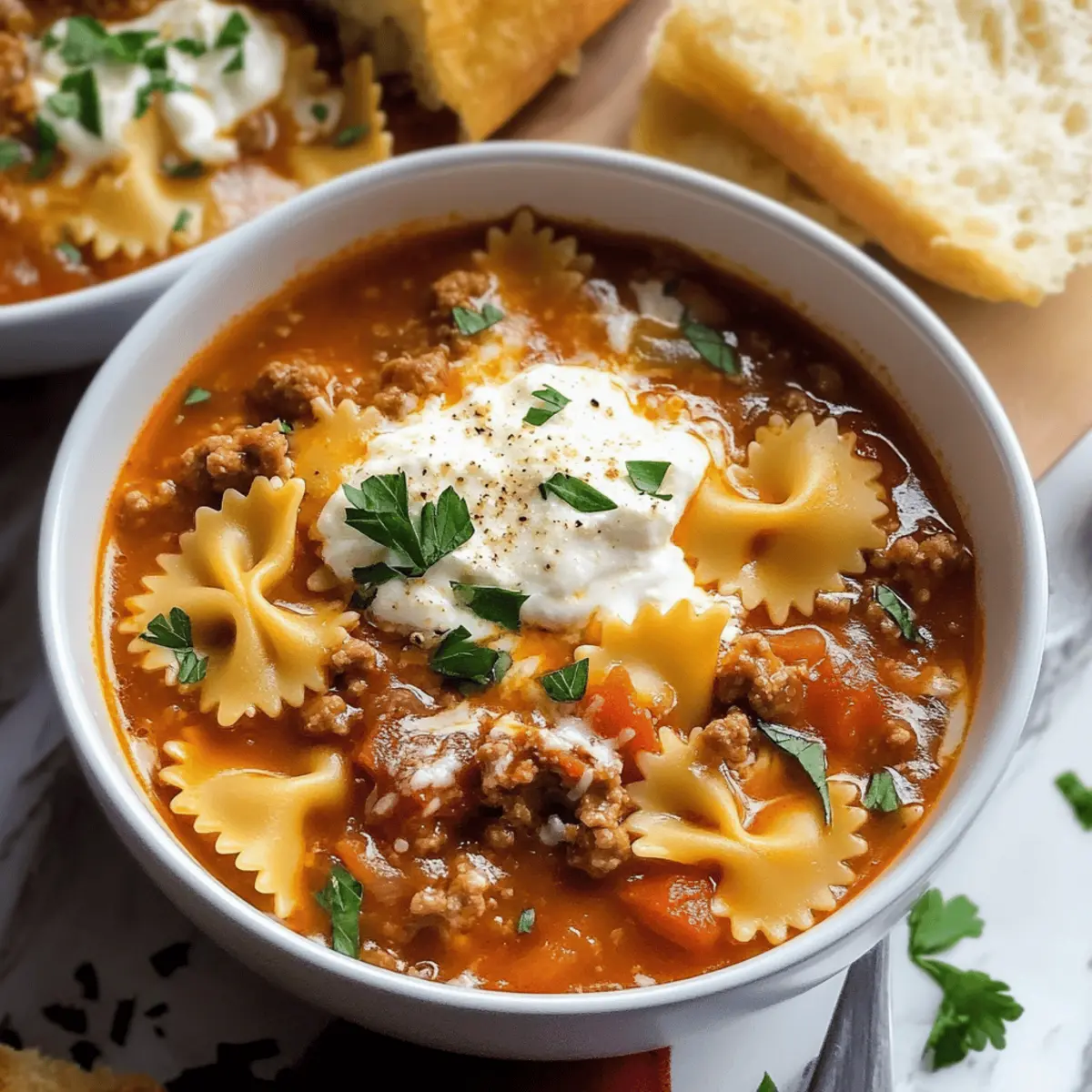 Hearty Lasagna Soup with Bow Tie Pasta for Cozy Nights