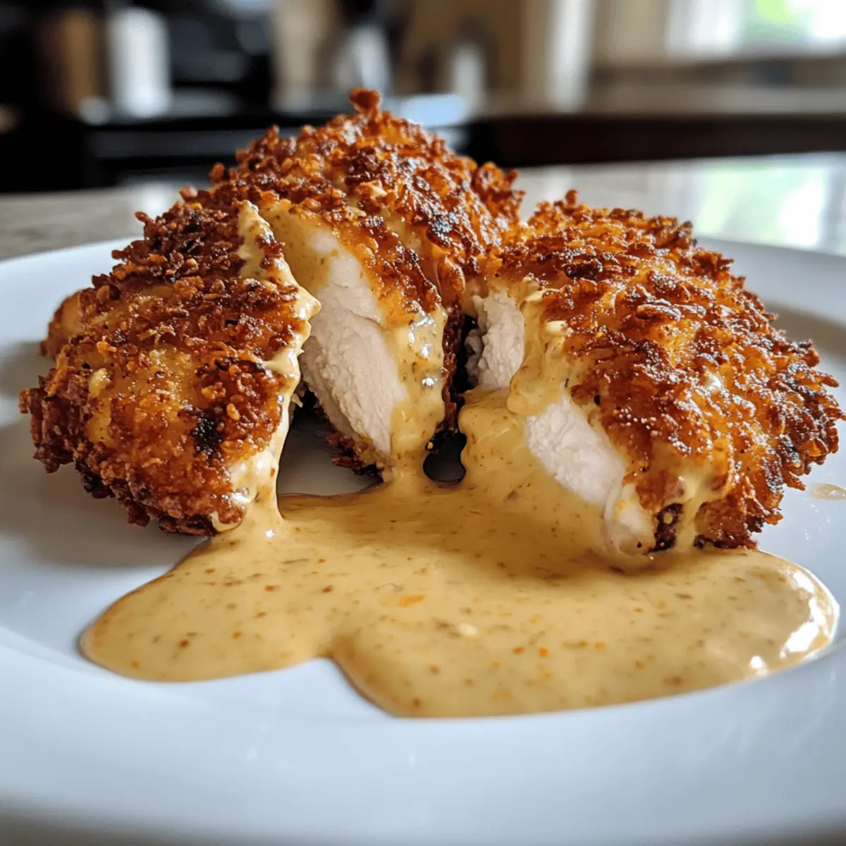 Savory Pretzel Chicken with Mustard-Cheddar Sauce Delight