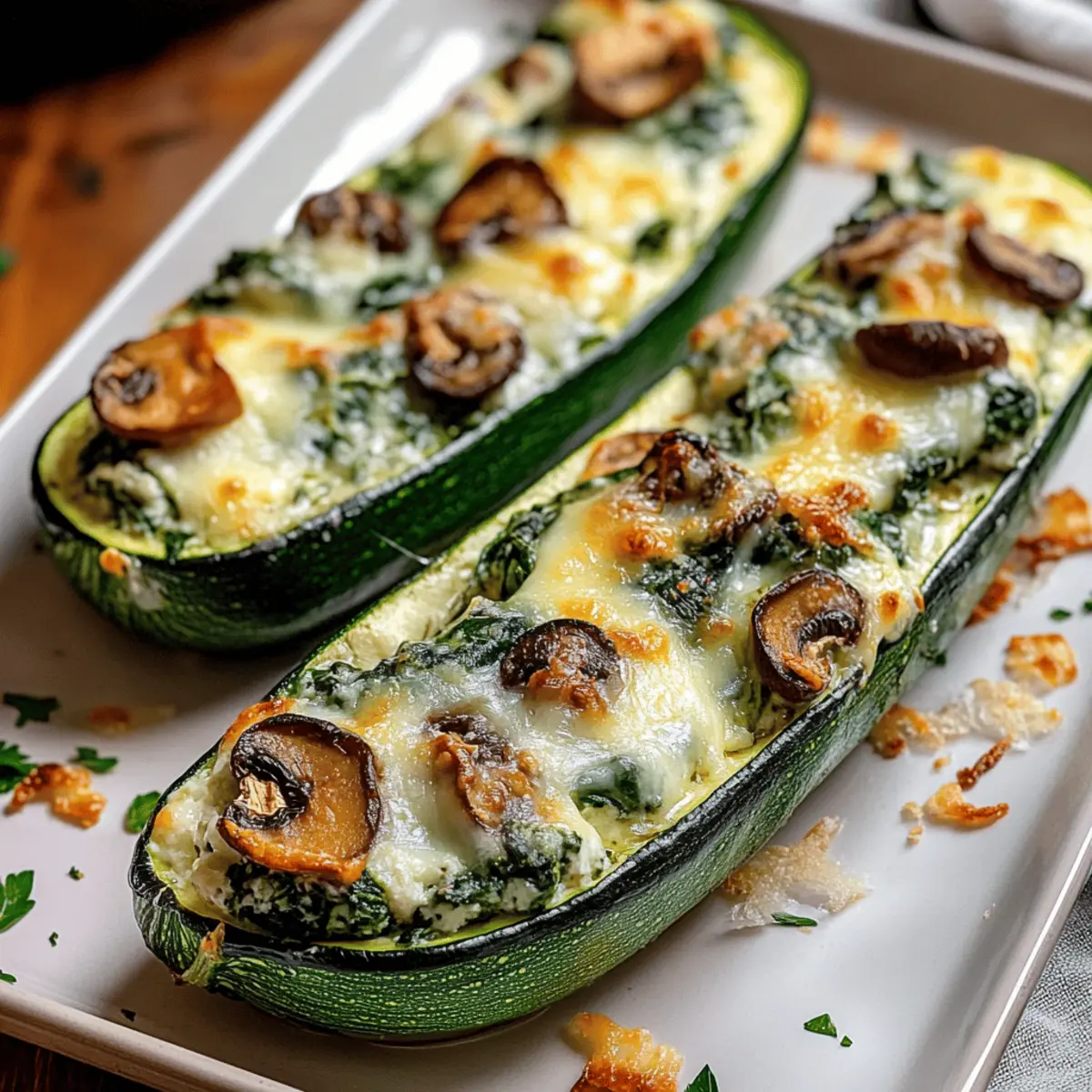 Savory Spinach, Mushroom, and Ricotta Stuffed Zucchini Boats