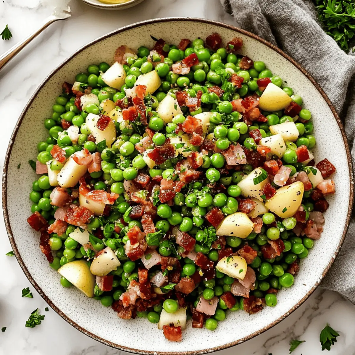 Thanksgiving Peas with Crunchy Pancetta and Sweet Pears