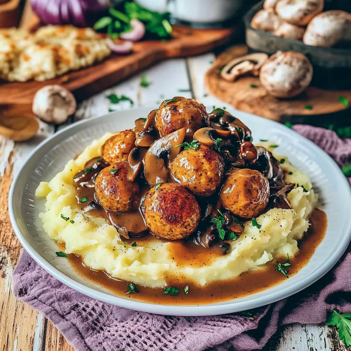 No-Meat Balls with Vegan Gravy & Mashed Potatoes Bliss