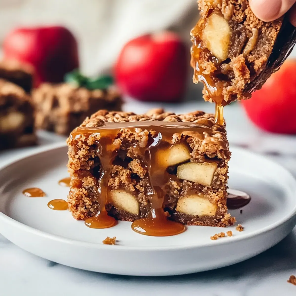 Irresistibly Chewy Apple Blondies with Caramel Sauce