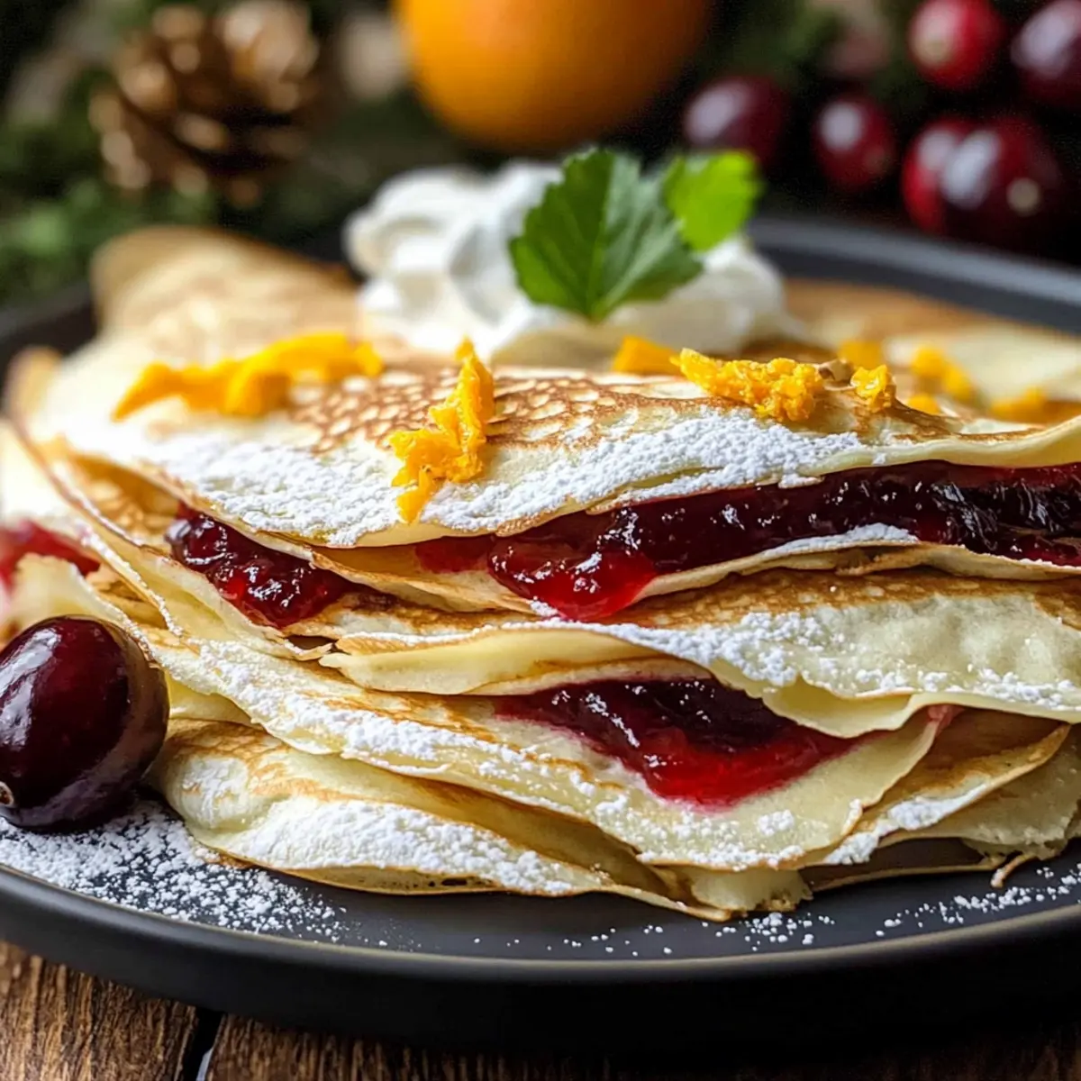 Delightful Christmas Crepes With Orange Cream and Cranberry Sauce