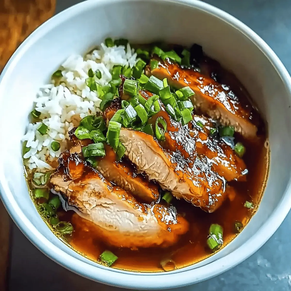 Caramelised Soy Chicken in Garlic Ginger Broth with Rice Bliss