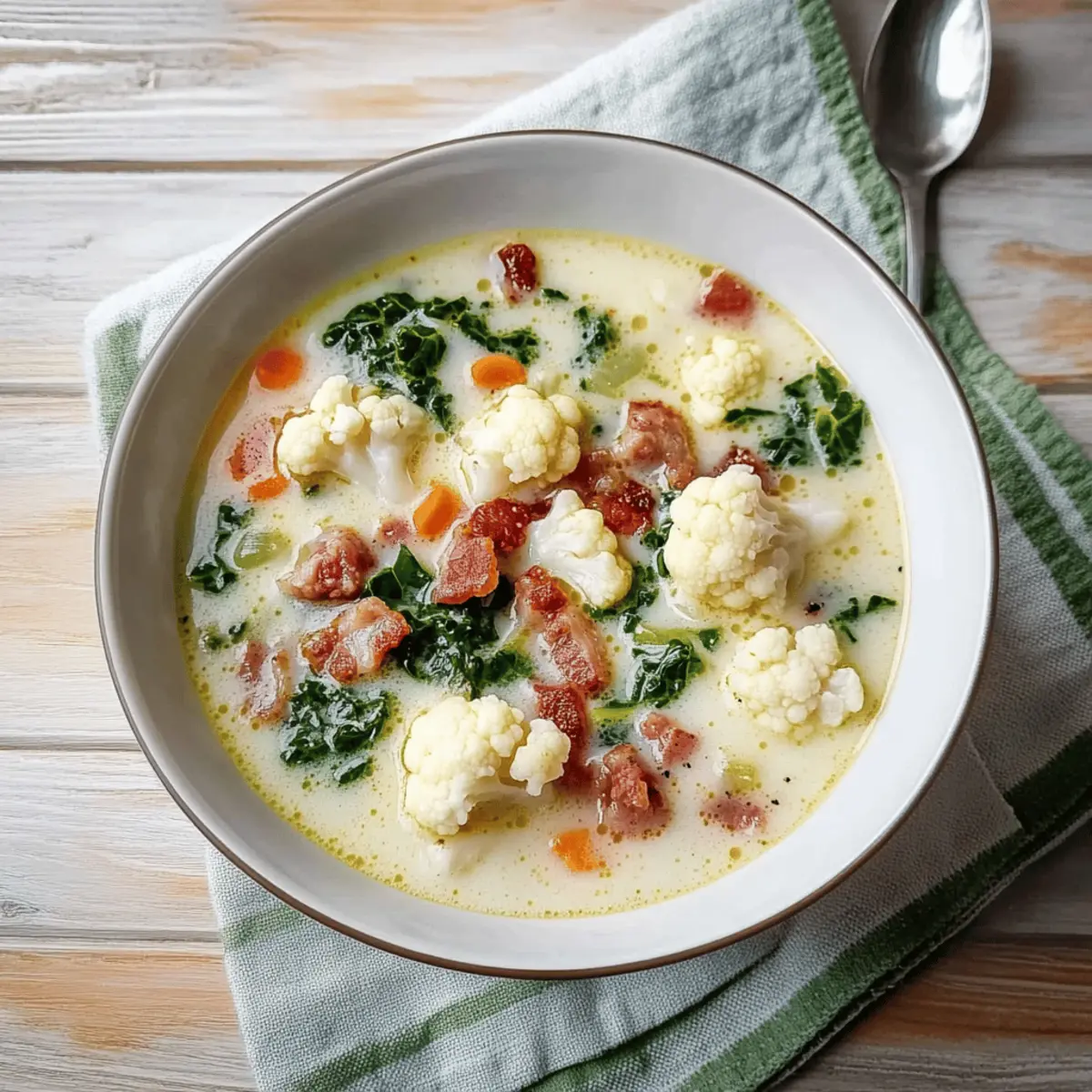 Keto Zuppa Toscana Soup with Cauliflower: Creamy Comfort Bowl