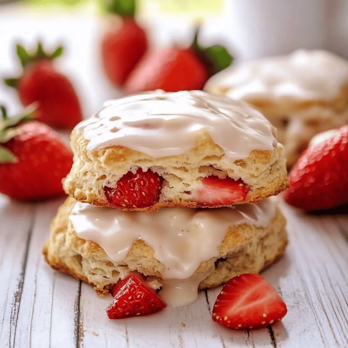 Flaky Strawberry Biscuits with Sweet Vanilla Glaze Delight