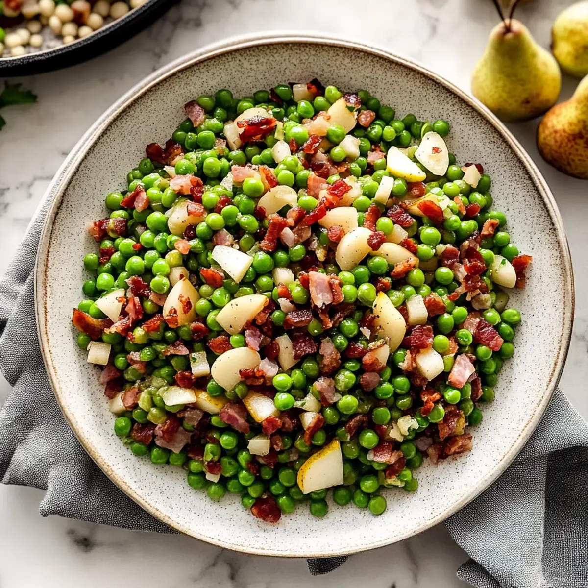Thanksgiving Peas with Crispy Pancetta and Sweet Pear Delight