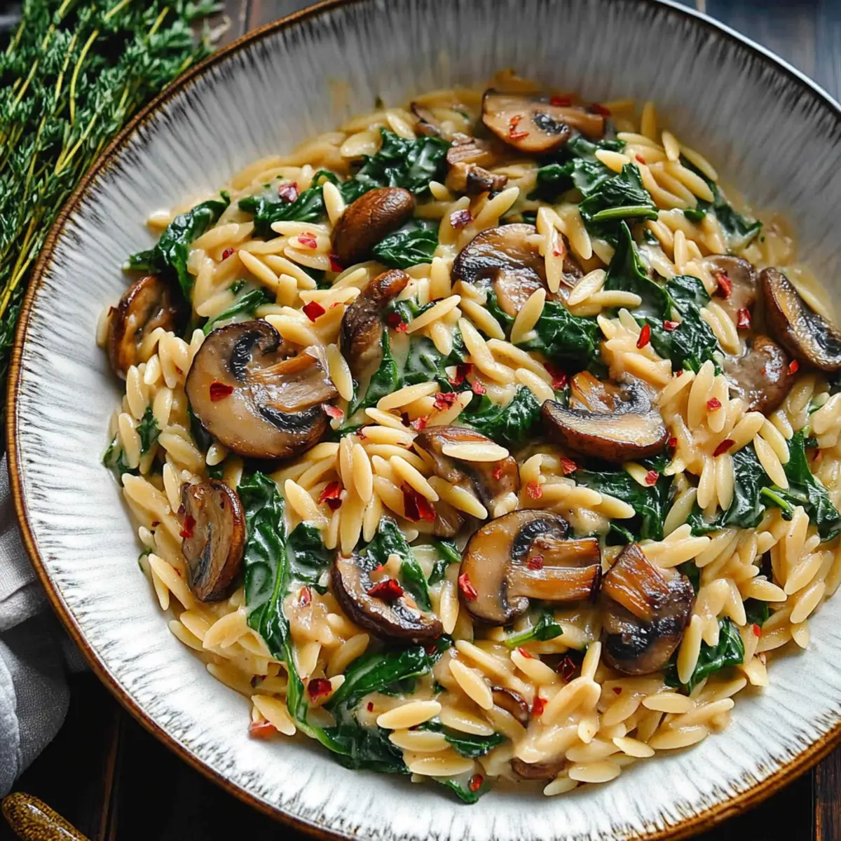 Creamy Spinach and Mushroom Orzo for a Cozy Dinner Delight