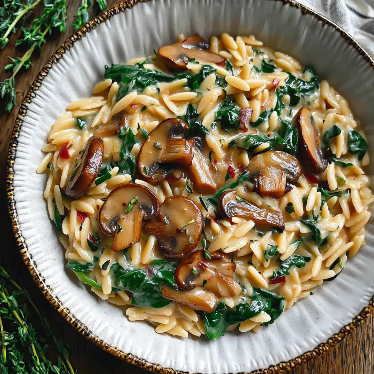 Creamy Spinach and Mushroom Orzo Made in Just 30 Minutes