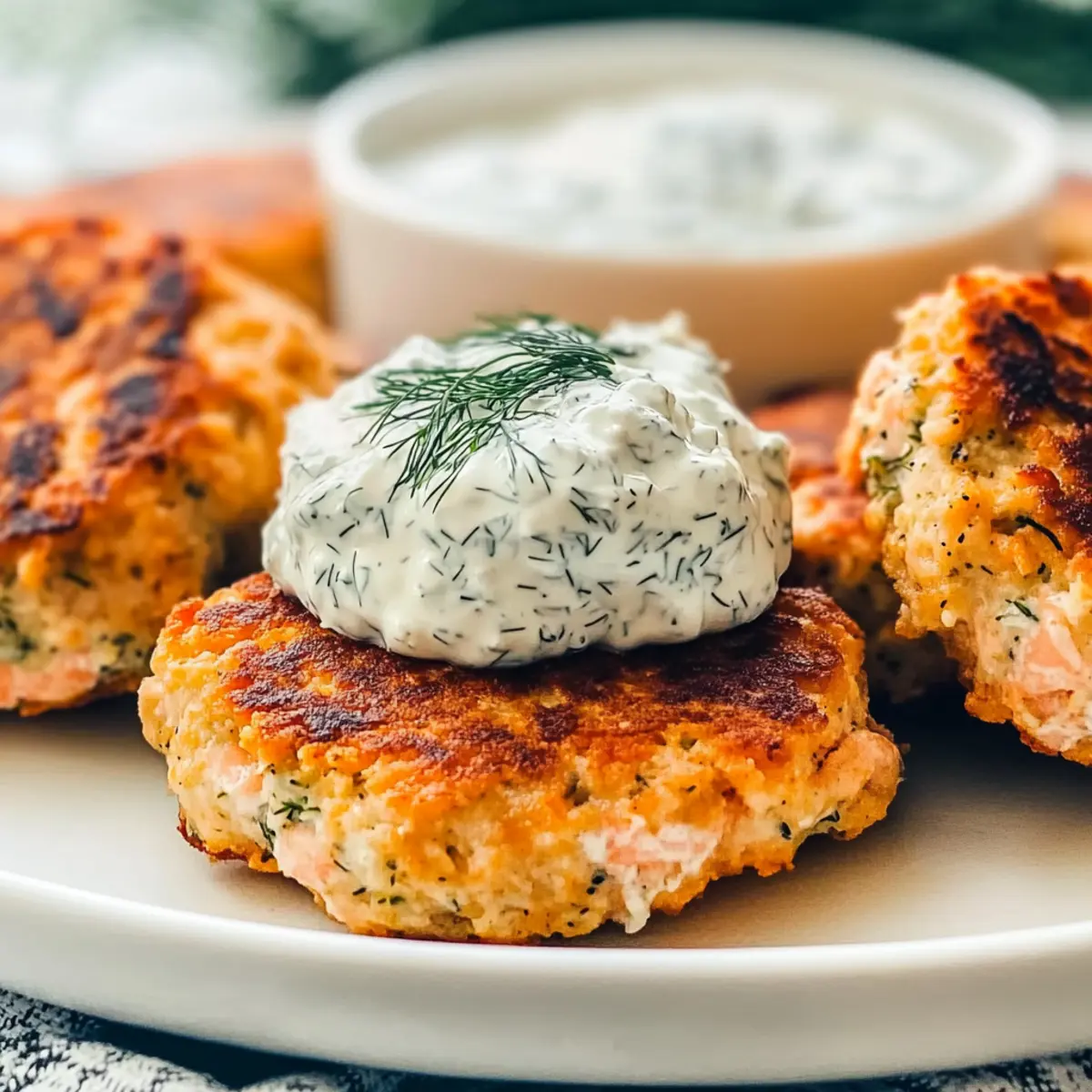 Crispy Salmon Patties with Spicy Dill-Garlic Dip Delight