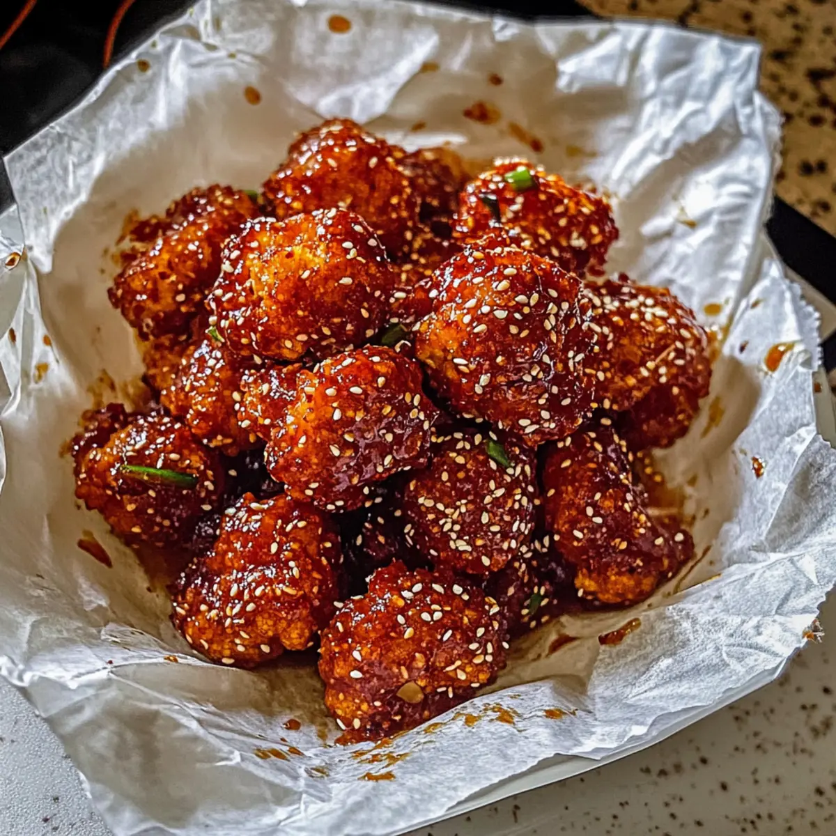 Savory Korean Baked Cauliflower with Sweet & Spicy Crunch