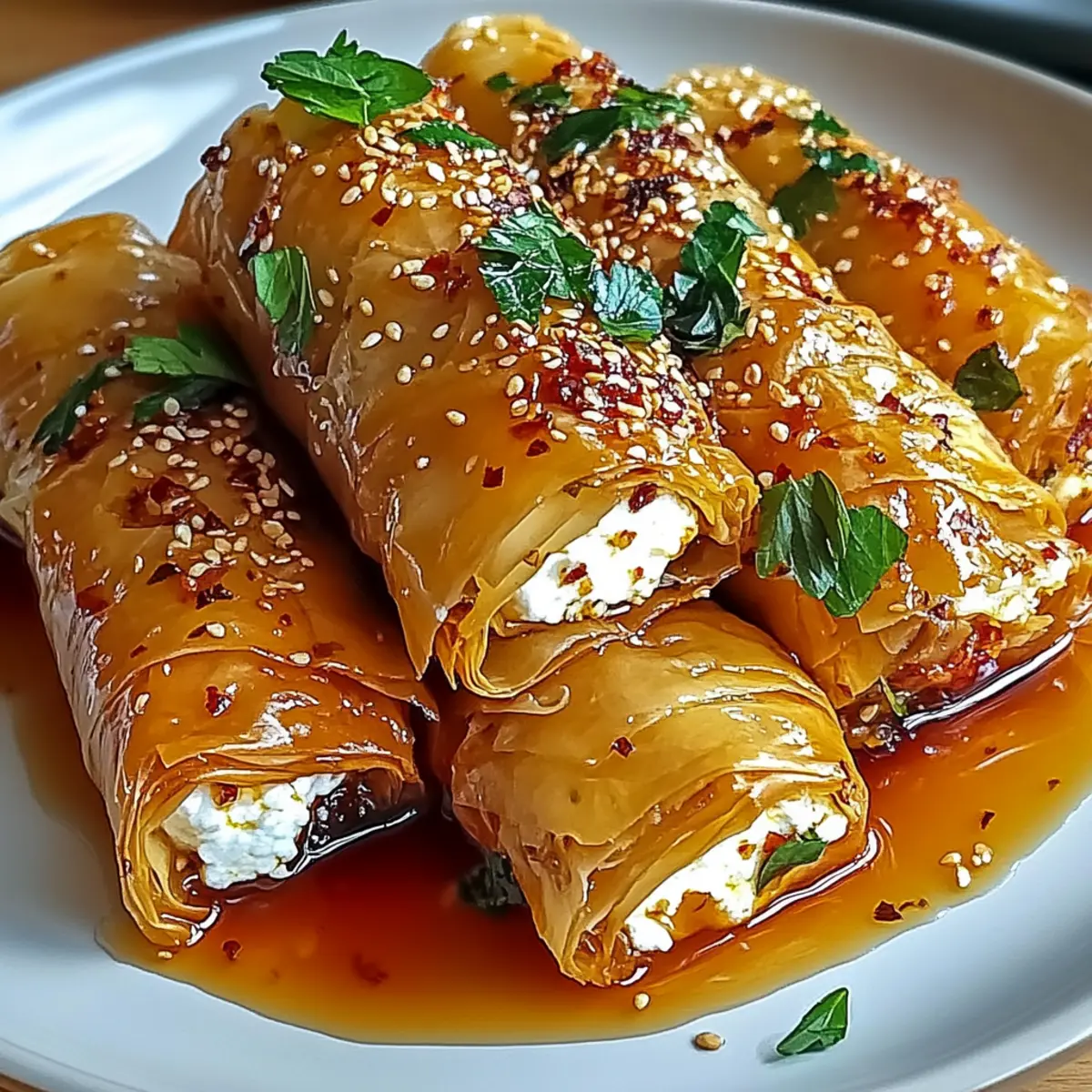 Crispy Oven Fried Feta Rolls with Sweet Chili Honey Drizzle Bliss