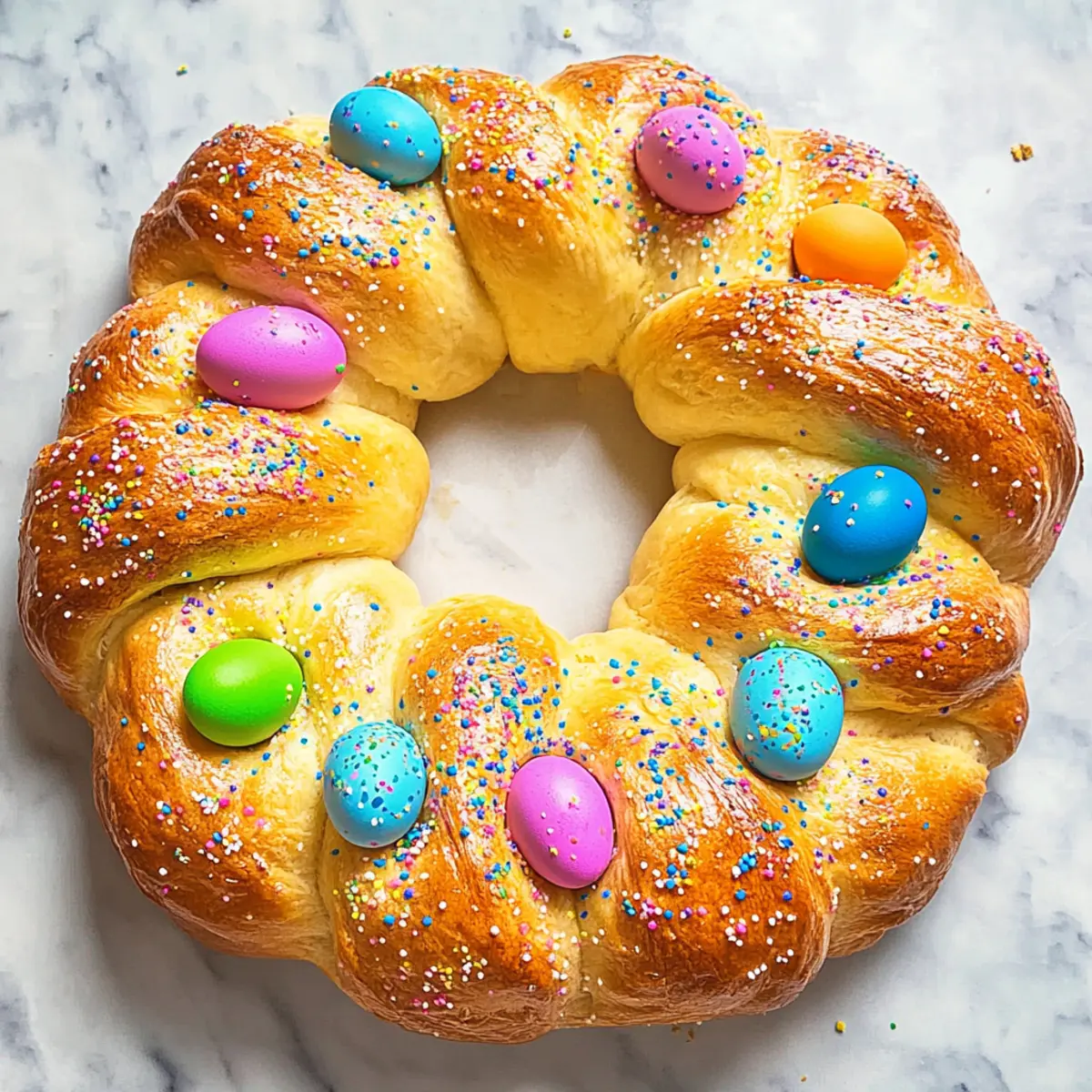 Irresistibly Soft Easter Bread with Colorful Eggs Inside