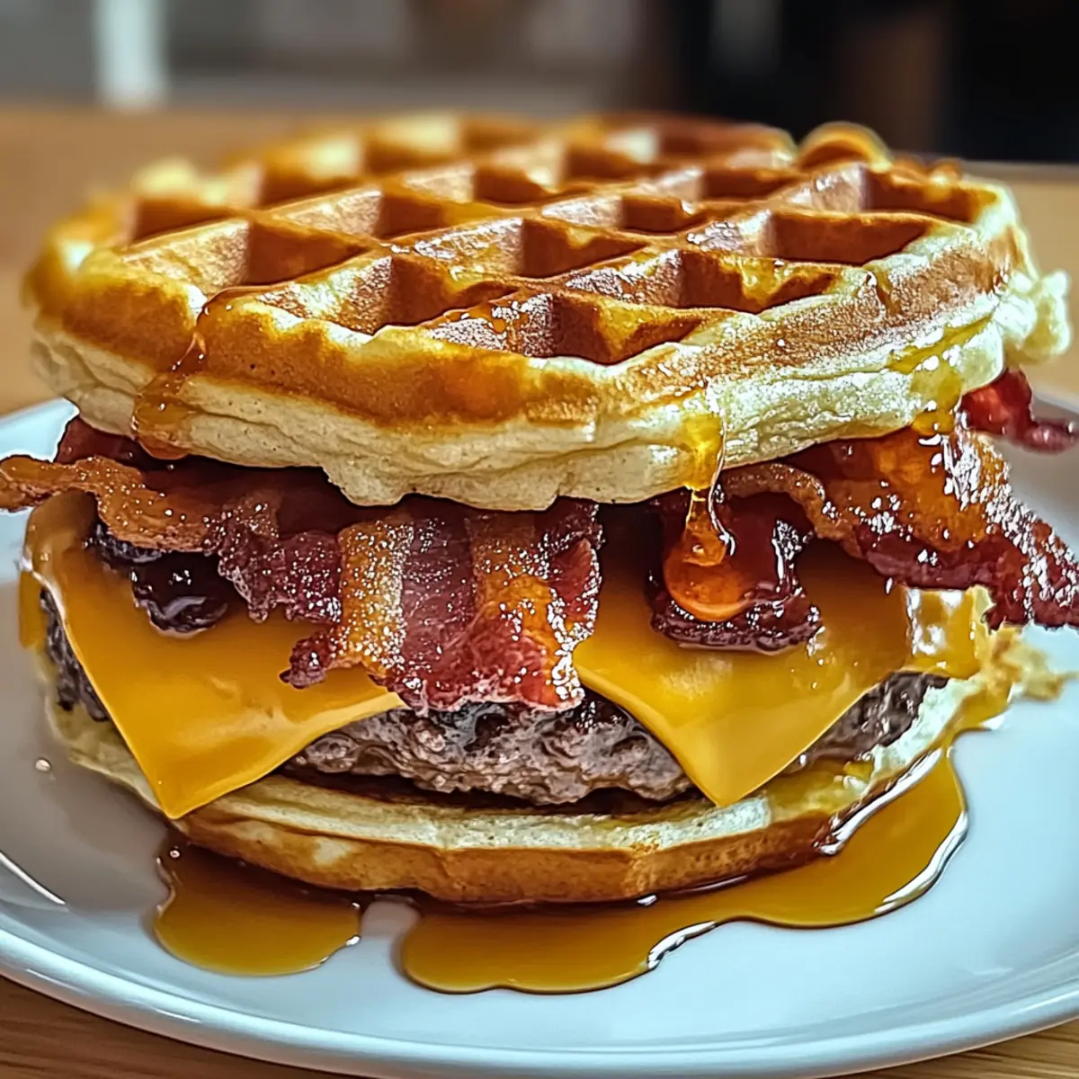 Savory Maple Bacon Waffle Burger for a Breakfast Treat