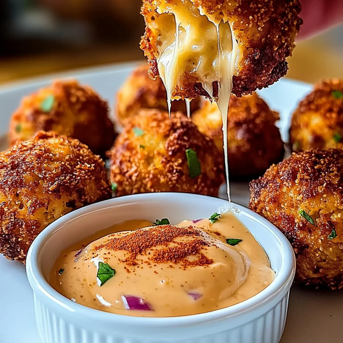 Crispy Reuben Balls with a Kick of Spicy Dip Delight