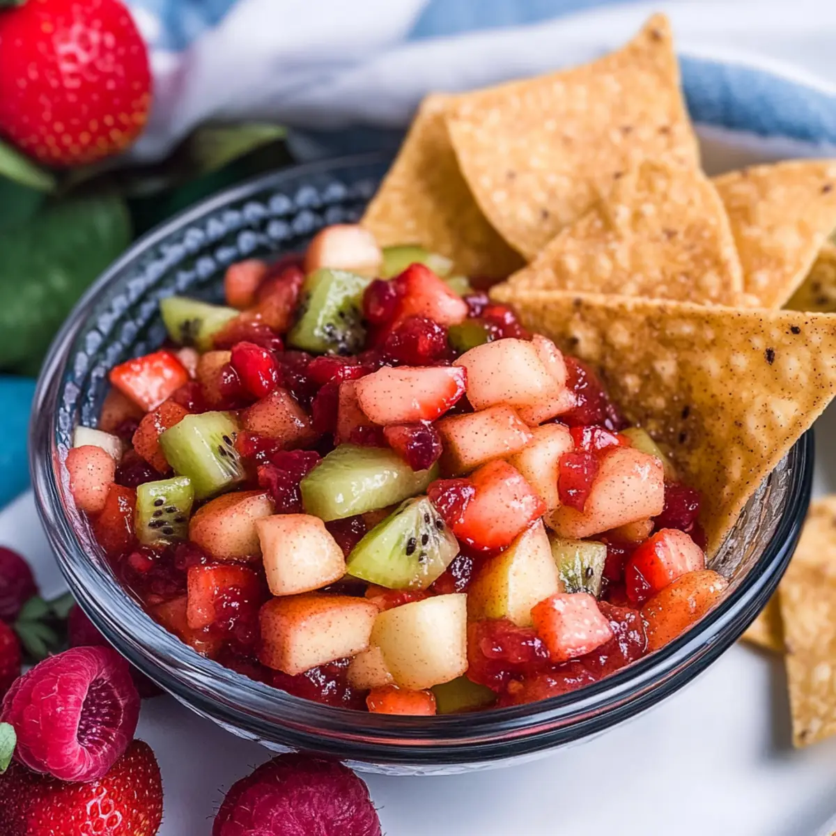 Delightful Fruit Salsa with Cinnamon Sugar Tortilla Chips
