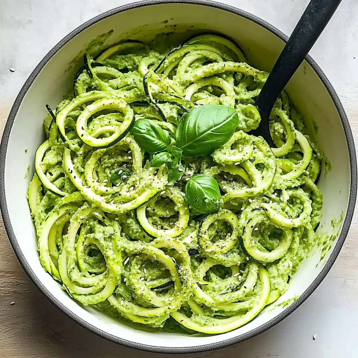 Delicious Raw Avocado Pesto Zucchini Noodles in 10 Minutes