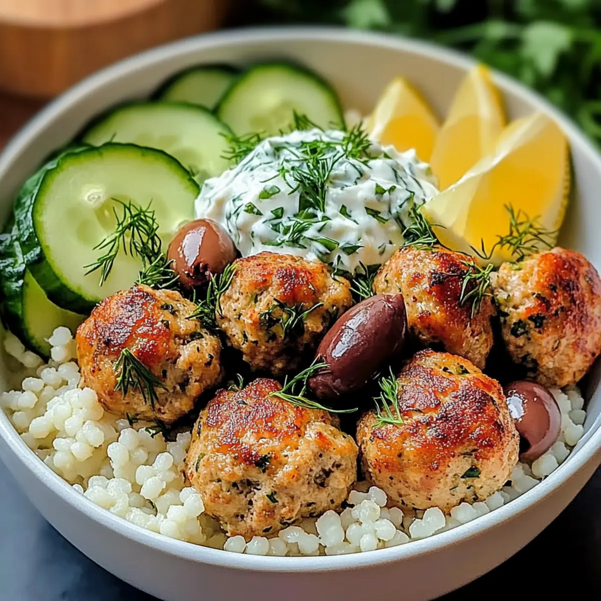 Savory Mediterranean Bowl With Turkey Meatballs Delight