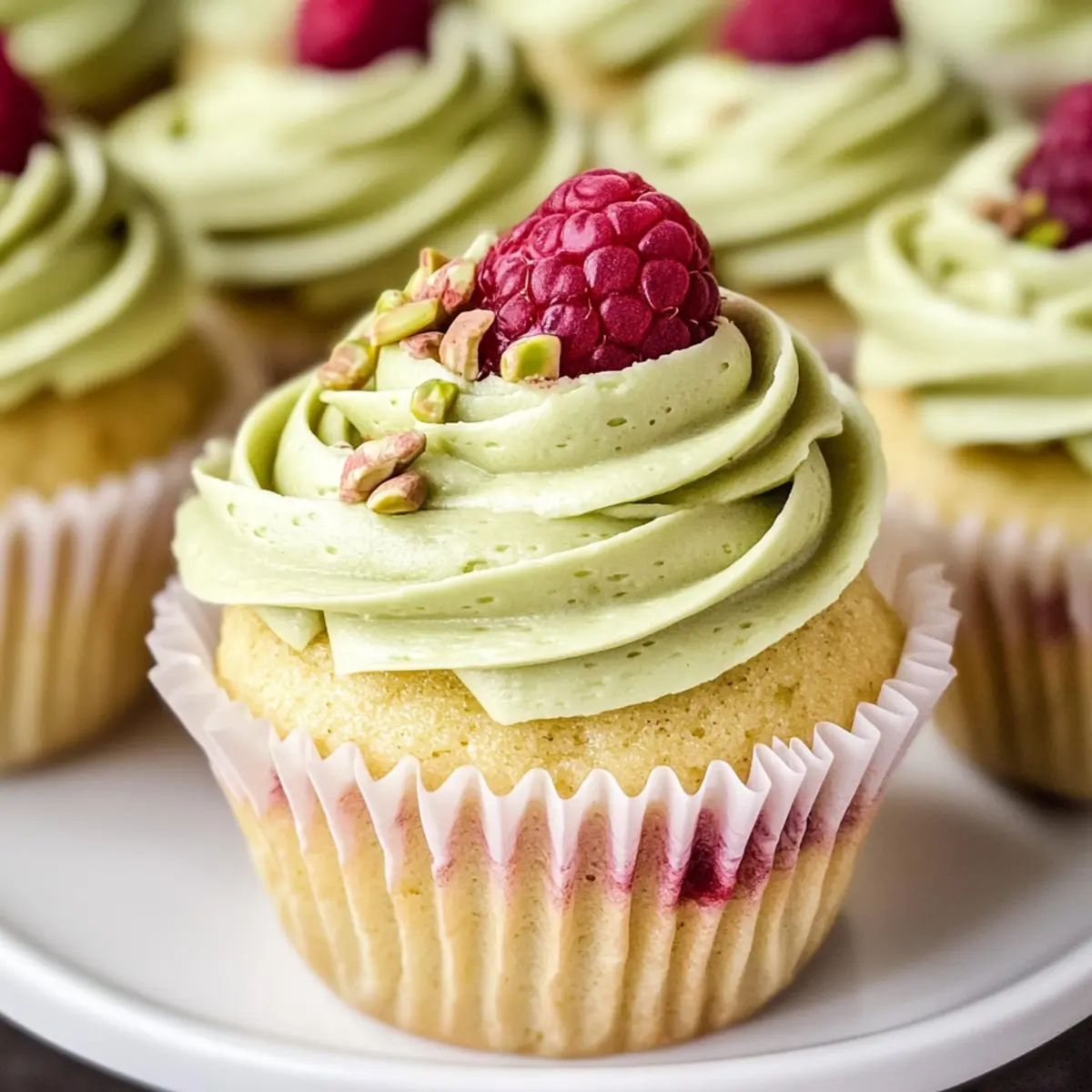 Pistachio Cupcakes with Raspberry Burst for Sweet Moments