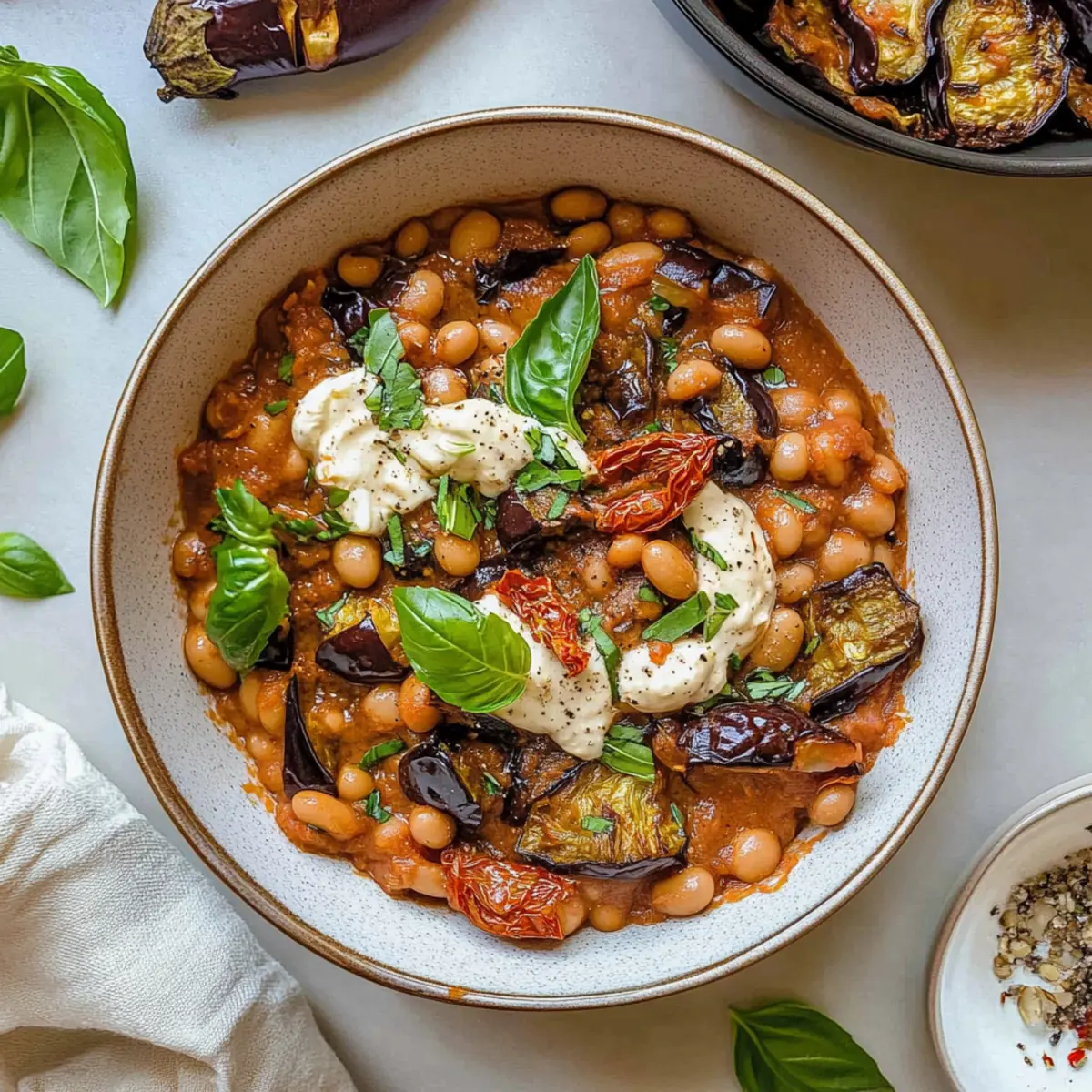Sun-Dried Tomato Beans and Roasted Aubergine Bliss in 30 Minutes