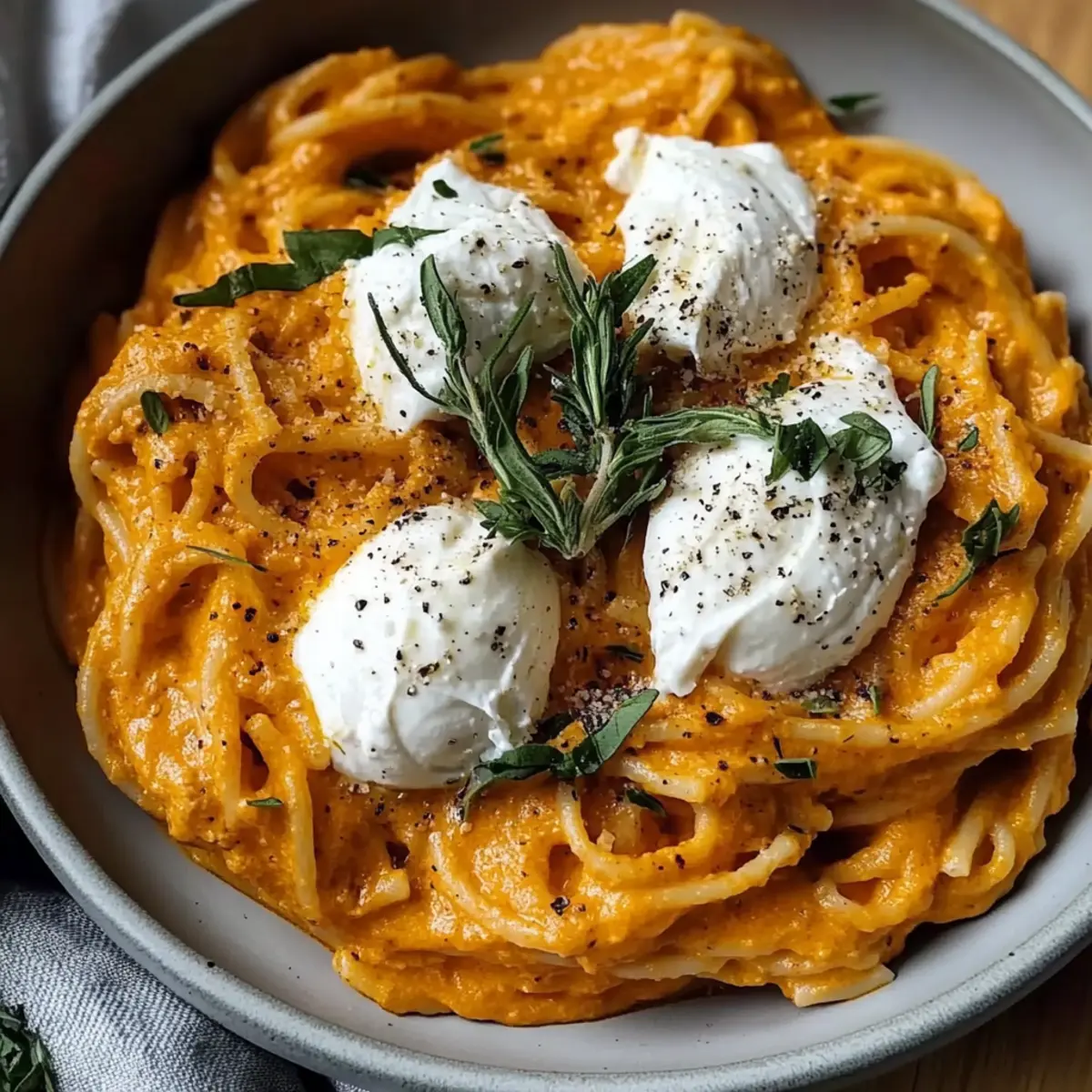 Creamy Red Pepper Pasta with Burrata and Herbs for Cozy Nights
