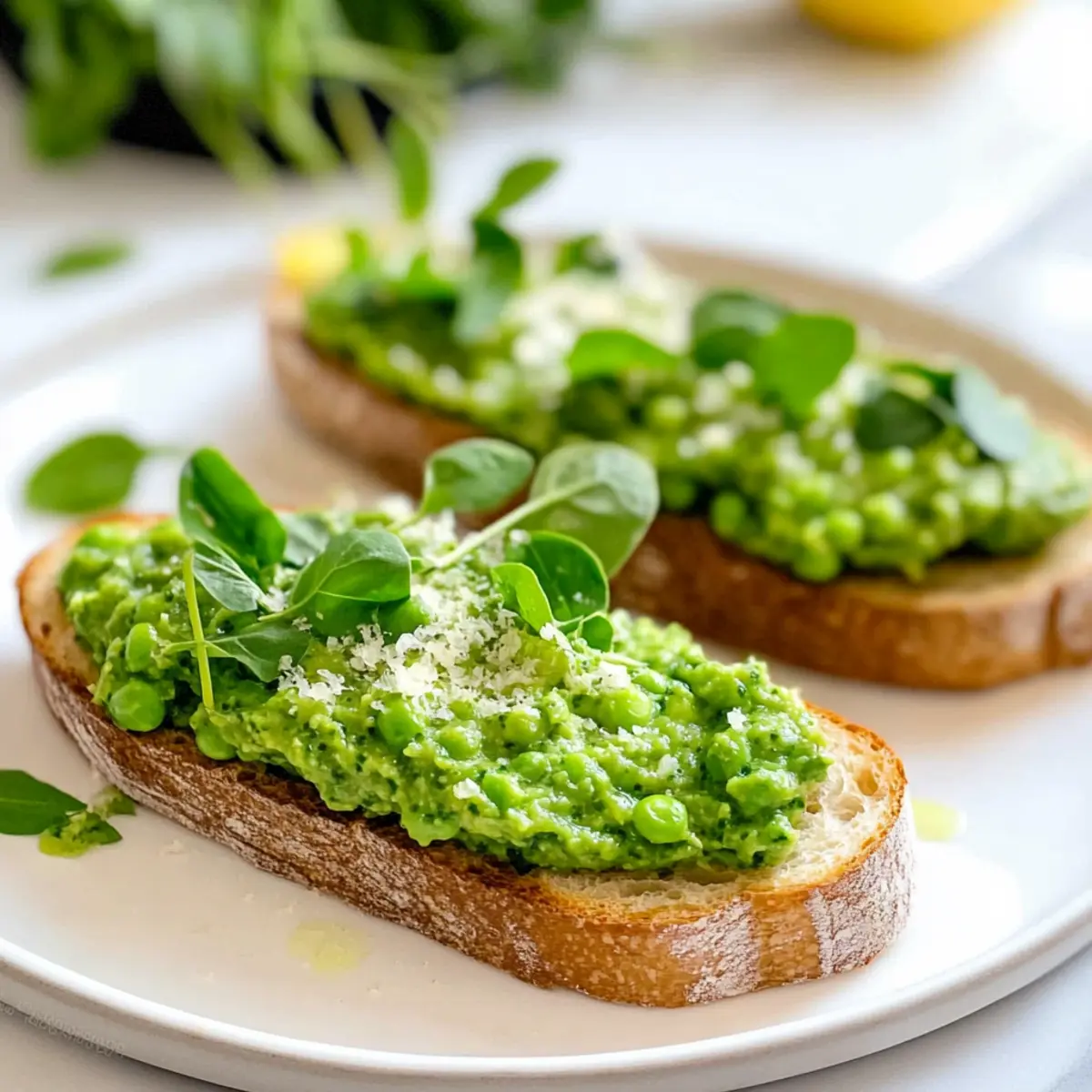 Delicious Pea Bruschetta with Creamy Lemon Pesto Twist