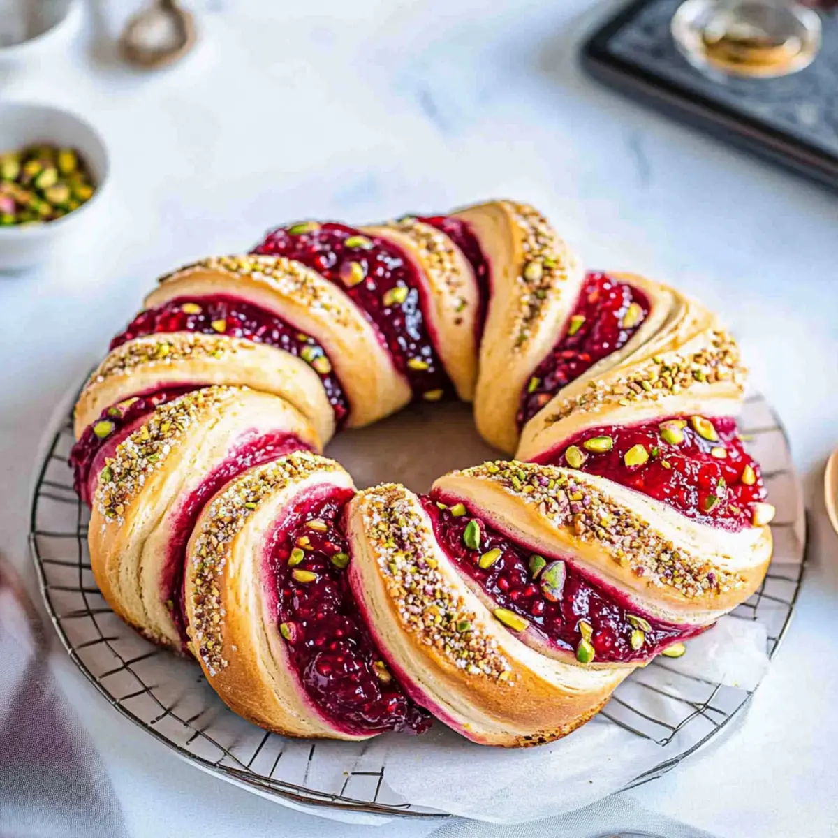 Raspberry and Pistachio Wreath Recipe for Festive Gatherings