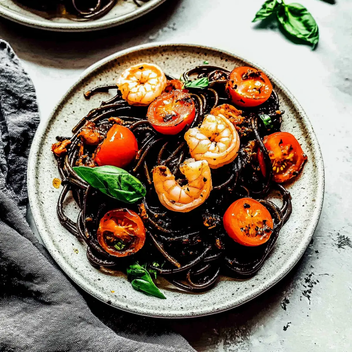 Delicious Squid Ink Pasta with Shrimp & Cherry Tomatoes in 30 Mins